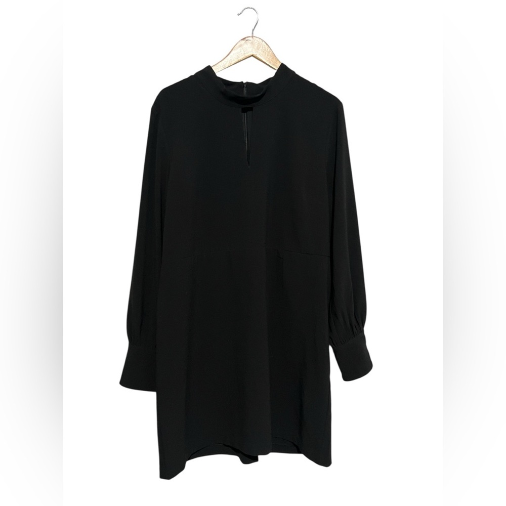Banana Republic Split Neck Plus Size 18 Black Long-Sleeve Shift Dress LS
